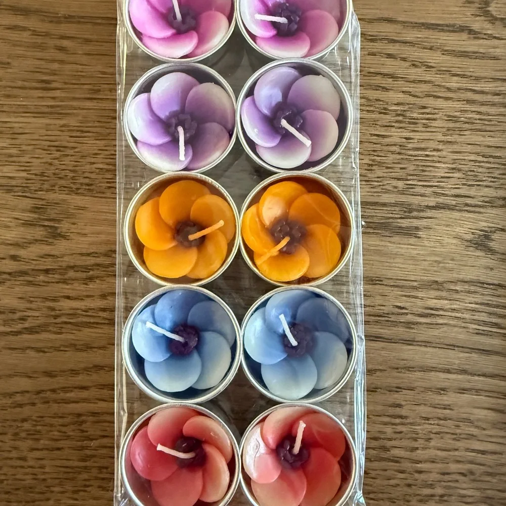 Assorted Floral Tea Lights, dish, Incense Bundle - CA sage, aromatherapy blend